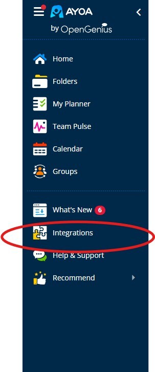 Integrations main menu