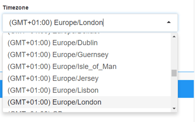 Selecting the time zone from the list.