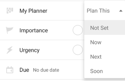 Selecting My planner status for the task.