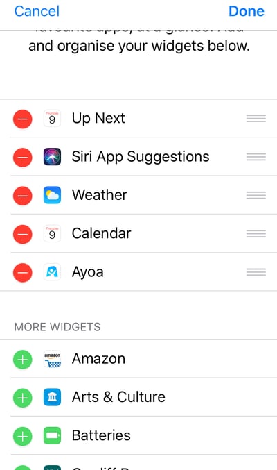 Adding Ayoa in the Widget settings.