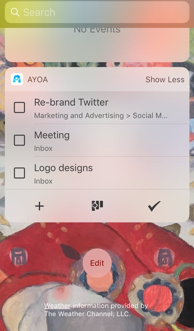 Ayoa is shown in the Today Widget view.