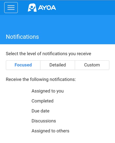 The options for notifications.