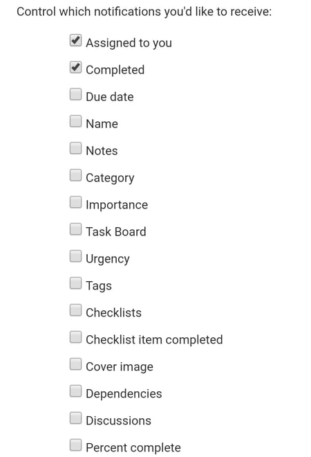 Selecting notification types.