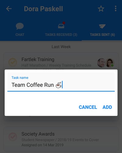 Typing task name in the chat.