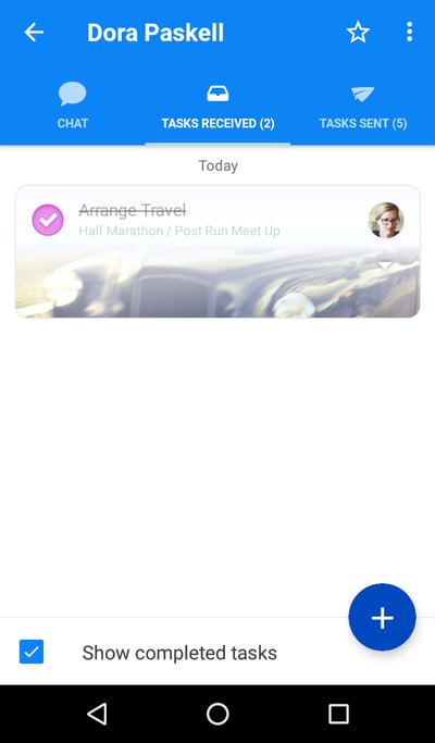 Tasks received list showing crossed task.