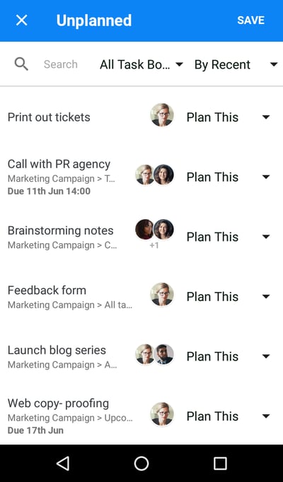 List of the unplanned tasks.
