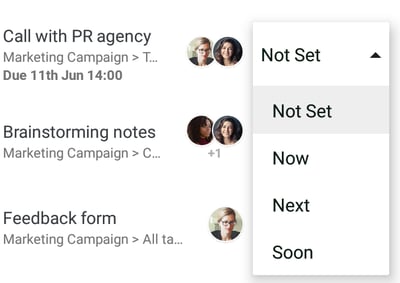 Setting My planner status on the task from the drop-down menu.