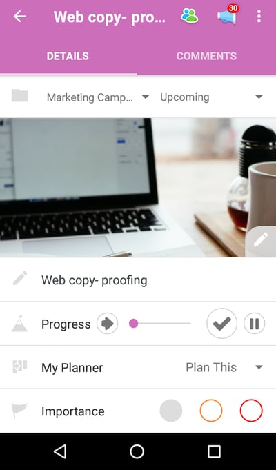Task info view.