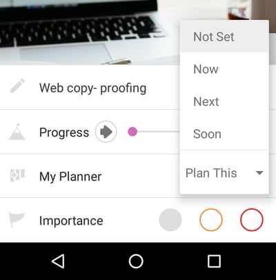 Selecting My planner status.