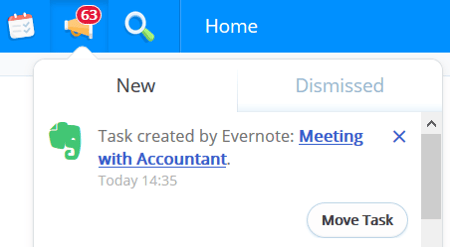 Evernote notification in Ayoa inbox.
