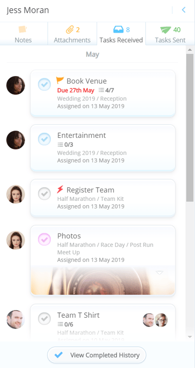 In the Tasks received and Tasks sent tabs you will see all the tasks you have received