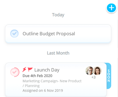 View of the tasks with the date when they were created.