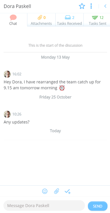Chat window with messages added on different dates.