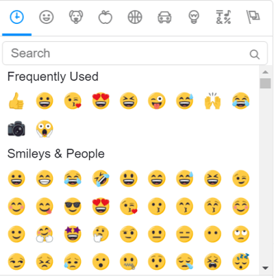 Clicking on the emoji icon and selecting emoji form the list.