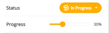 Status section marked in progress and the progress slider moved to 30%.