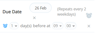 Due date shown with the repeat option on.
