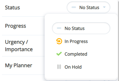 Selecting task's status from the drop-down menu.