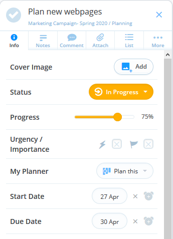 Task info view.