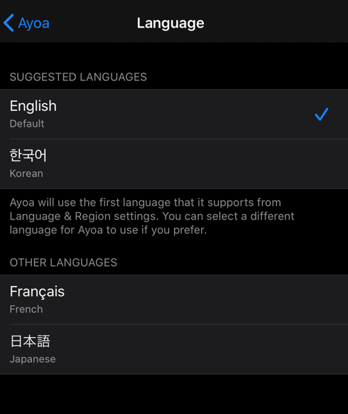 Only languages supported by Ayoa will display in that list.