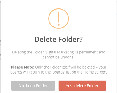 Delete folder warning will appear.