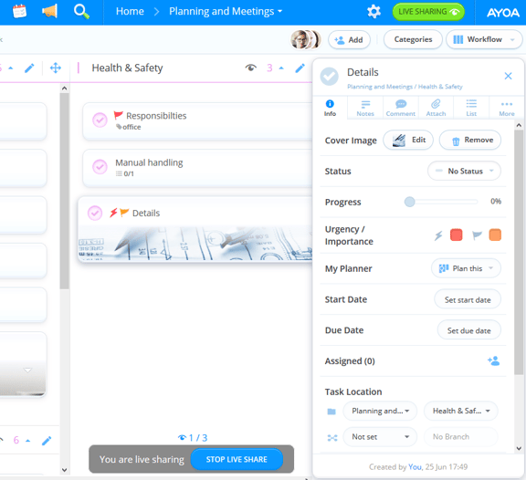 View of the share board and task.