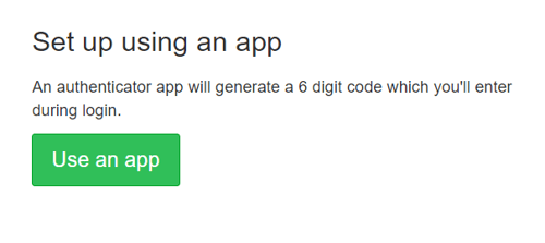 Setting app for two-factor option.