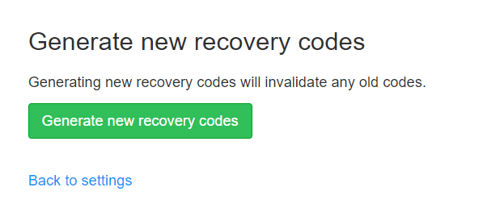 Window with the option to generate recovery codes.