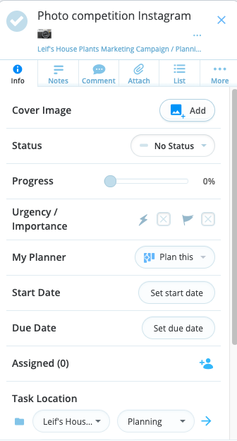 Click task to open up task side panel