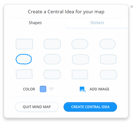 You will then be taken to your brand new mind map with the central idea editor appearing in the middle of the screen.