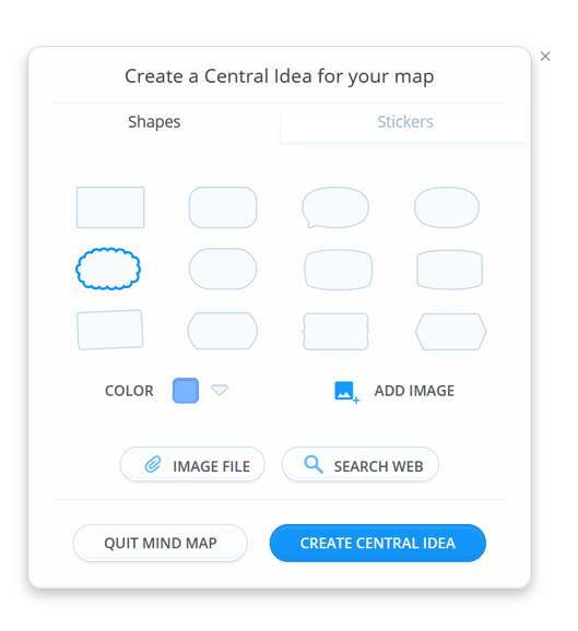 To add an image to the central idea click on 'Add Image'.