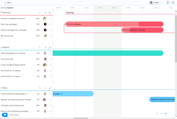 View of the board's Gantt.