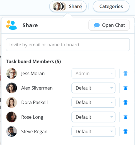Share options with Open Chat button.