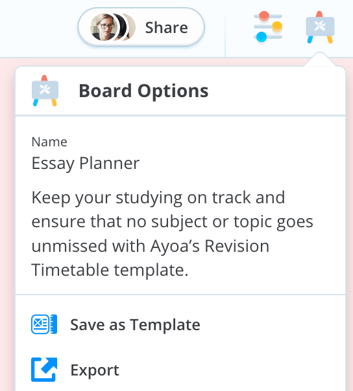 Board Options with Export.