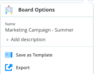 Board Options with the Export button.