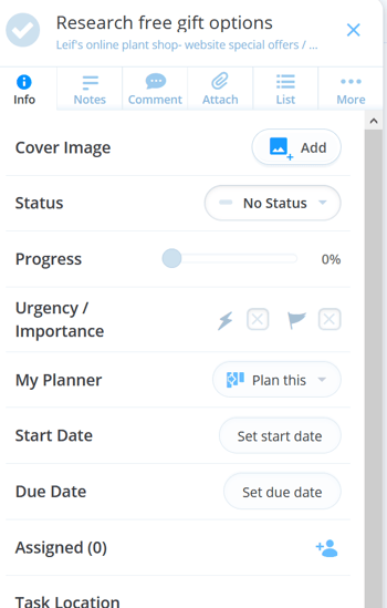 Click task to open task side panel