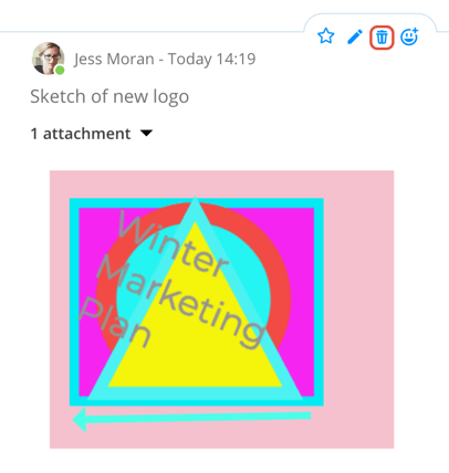 Selecting the trash icon to delete the sketch from the comment.