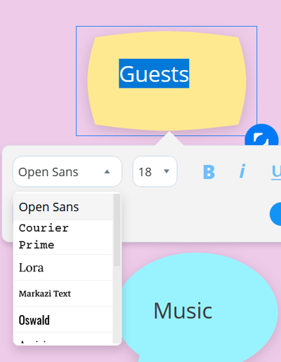 Click on "Open Sans"to view the font options.
