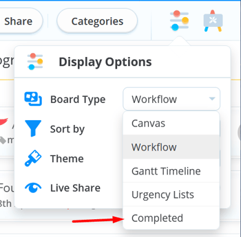Display options with selected completed section.