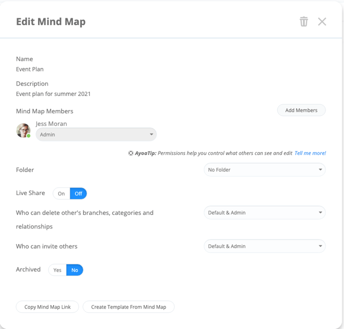 Board settings window with archive option set to No.