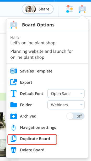 Click on "Duplicate Board"