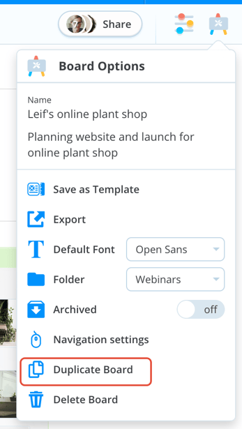  Click on "Duplicate Board"