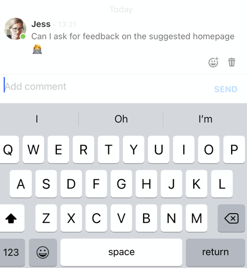 Type your comment and press send