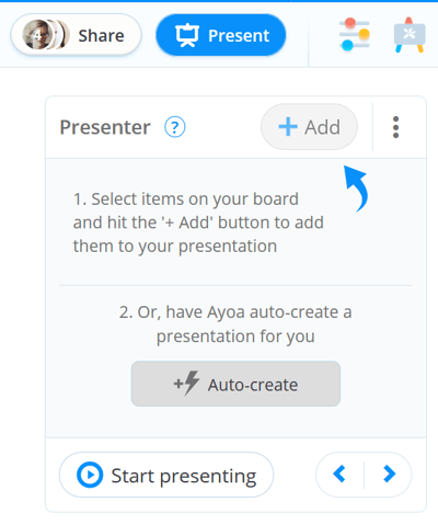 Options to create presentation.