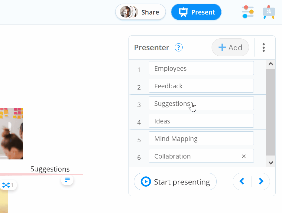 Changing slides order by grabbing and dropping slides in the chosen position.