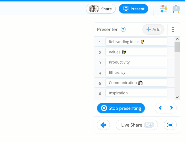 Minimising presentation menu using the minimise icon.