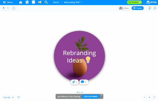 Central idea in the presenter mode with the live share.