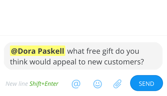 You can use @ to direct message other people on the whiteboard