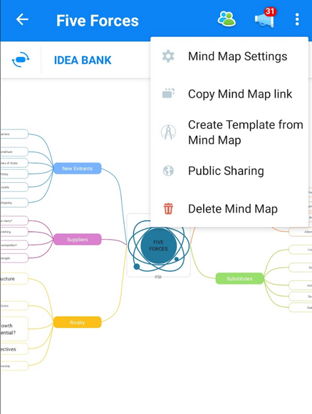Tap 3 dot menu then Mind Map Settings.