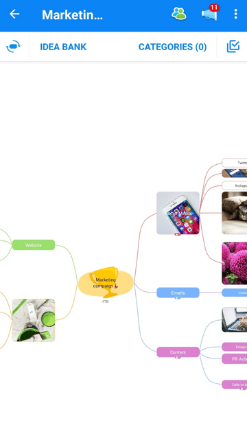 Find the idea bank on the main toolbar in Mind Map view.