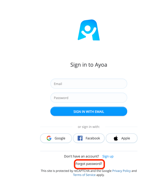 Login page with the forgotten password .